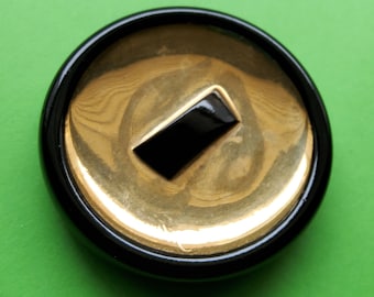 Huge vintage 1930's glass gold and Black coat button.