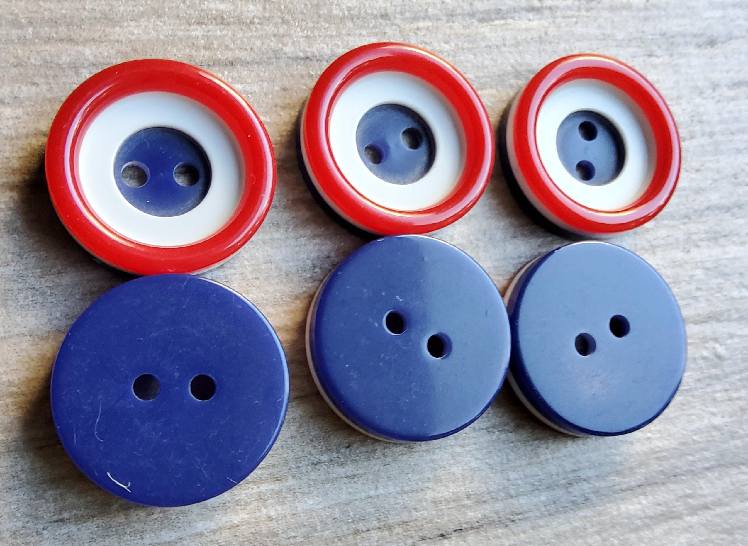Vintage Set of Six Red, White and Blue Buttons. - Etsy