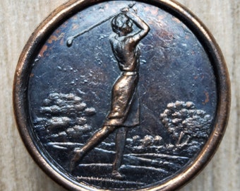 Vintage 1930's large cast metal golfing button.