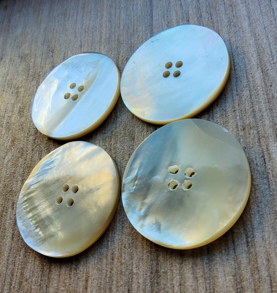 Vintage Set of Four 40mm Natural Mother of Pearl Buttons. 