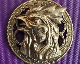 Vintage large brass Rooster head button.