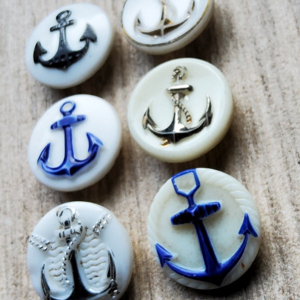 Vintage collection of six glass 1920-30's nautical buttons.