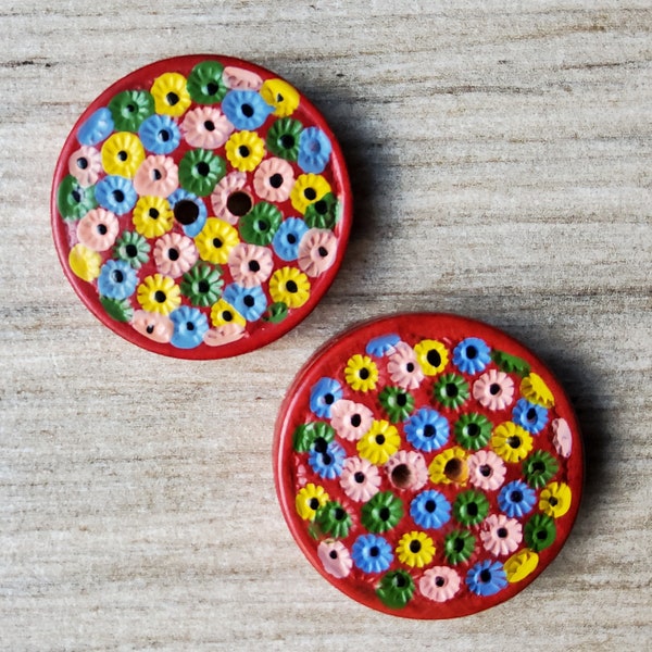 Vintage pair 1930's hand painted wooden buttons.