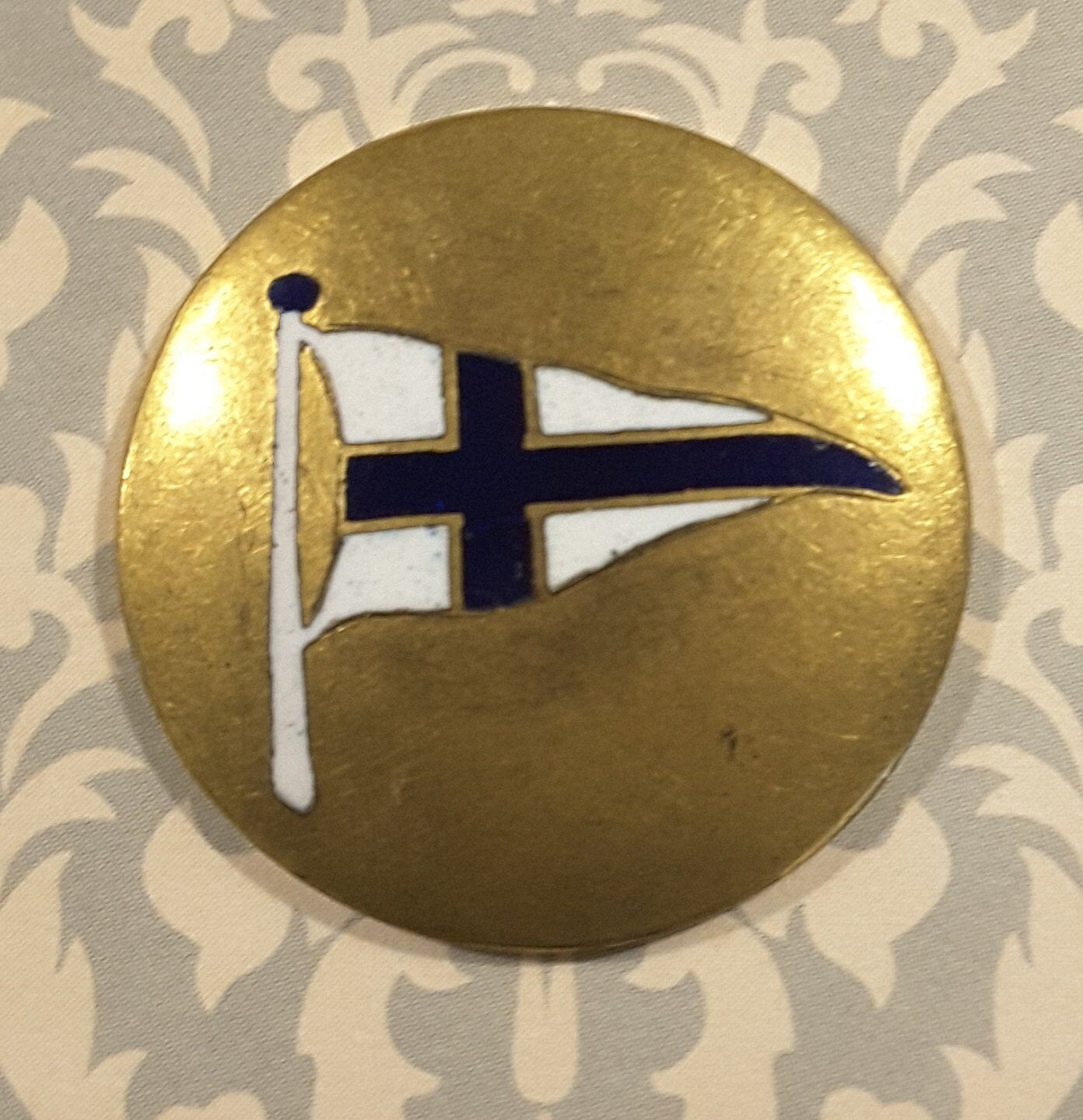 Image of 1900's Large Brass Breton Flag Enamel Button
