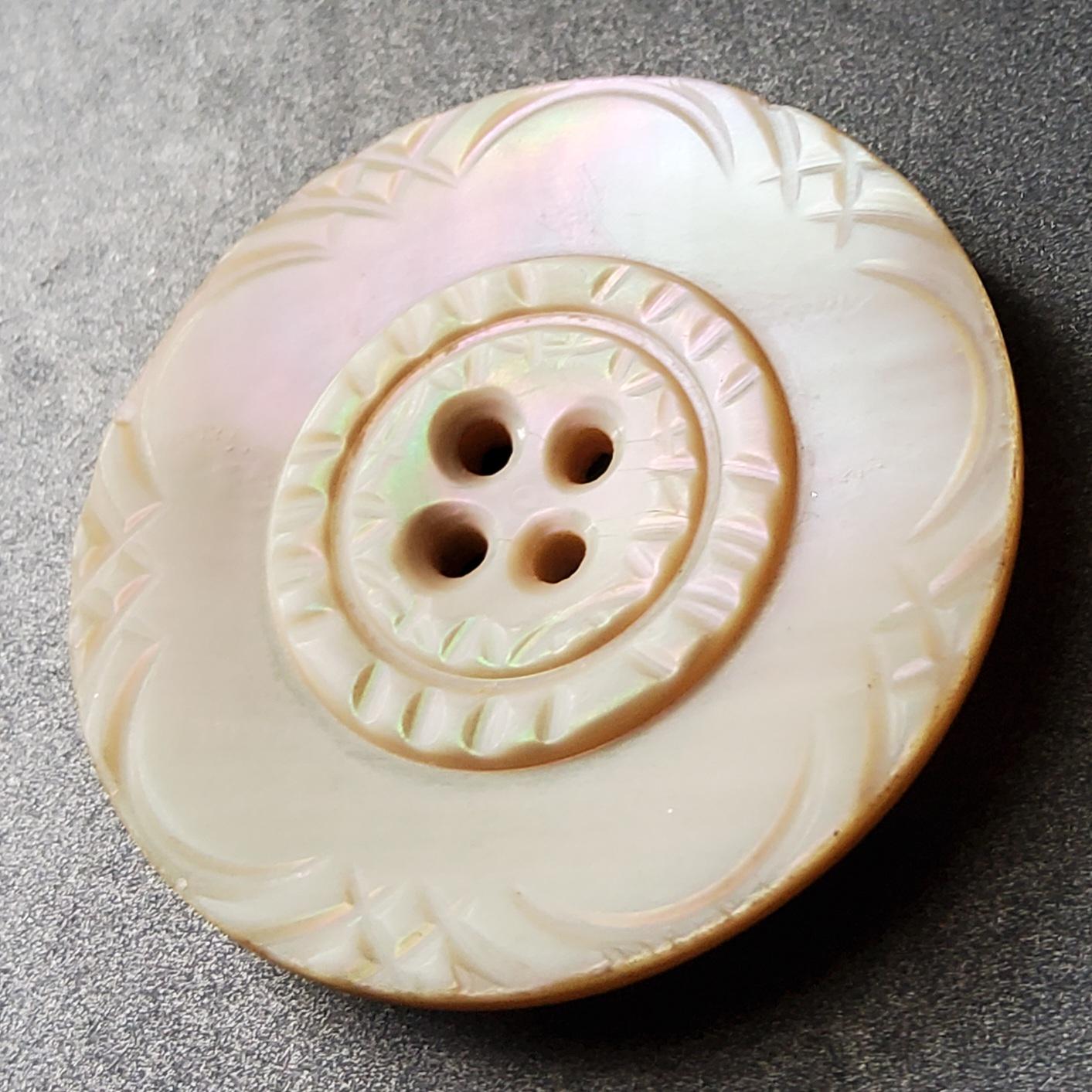 Vintage large engraved 1900's Mother of Pearl coat button.