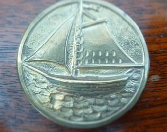 Vintage large 1930's metal sailing boat button.