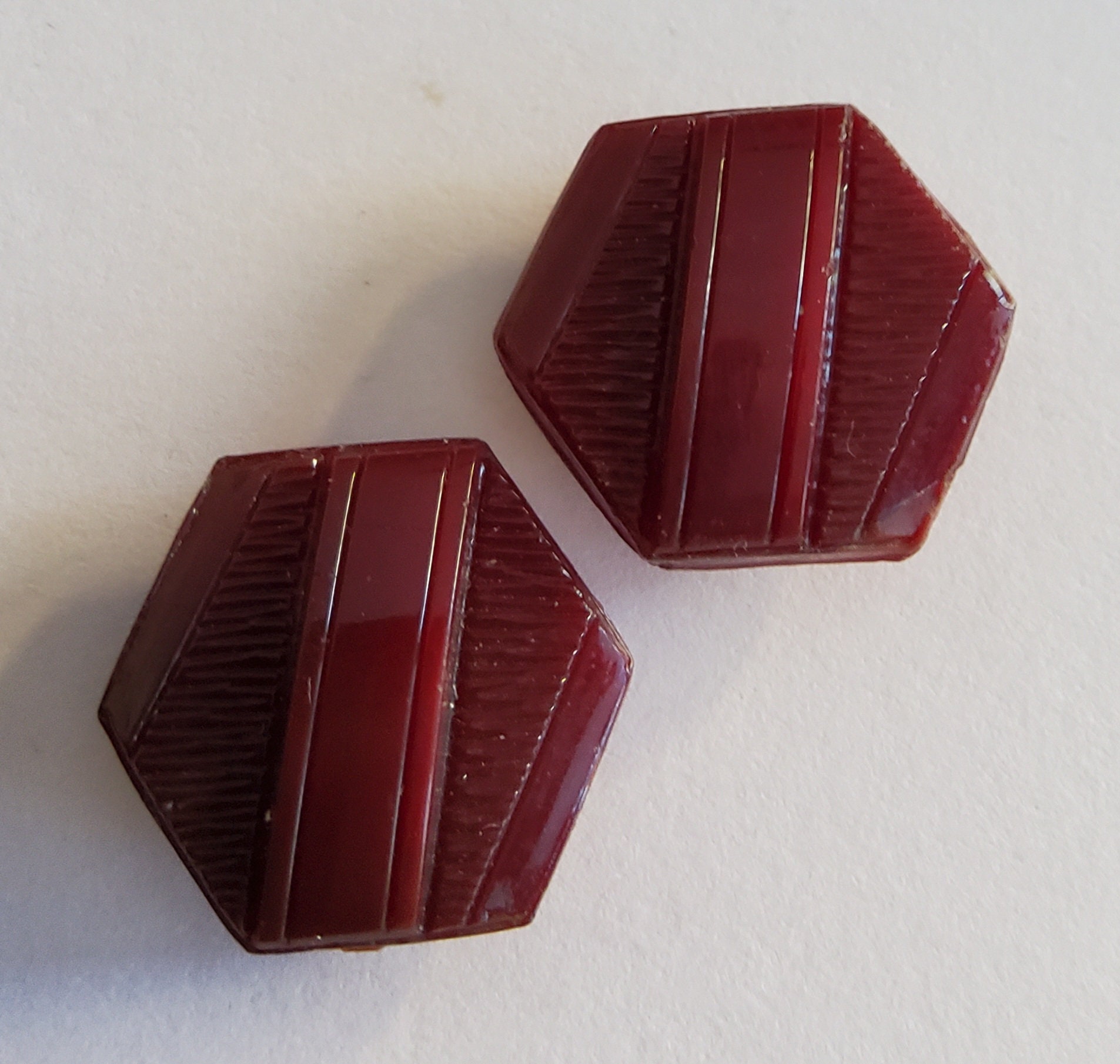 Vintage Pair Hexagonal Shaped Art Deco Glass Buttons. - Etsy