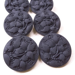 Vintage set of six large Czech glass buttons with leaf design.