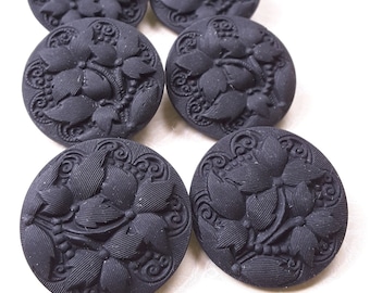Vintage set of six large Czech glass buttons with leaf design.