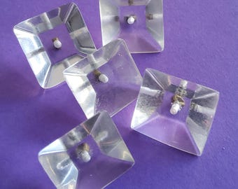 Vintage set of five 1920&#39;s clear square lucite buttons.