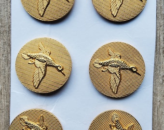 Vintage Set mit sechs fliegenden Enten-Jackenknöpfen.