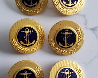 Vintage Set von sechs größeren maritimen Emaille Knöpfen.