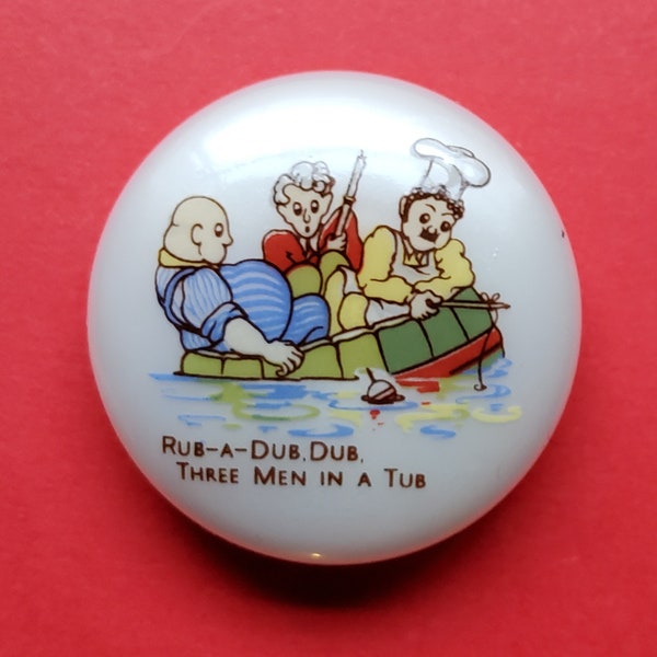 Vintage plastic nursery rhyme button 'Rub-a-dub dub'.