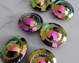 Vintage set of six large iridescent Czech glass buttons.