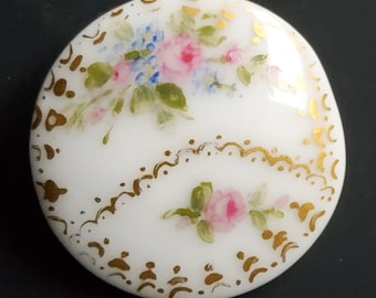 Vintage grote porseleinen handgeschilderde knop begin 1900.