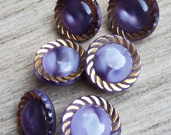 Vintage set of six purple moonglow glass buttons.