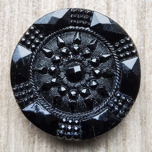 Victorian large black glass jet button.