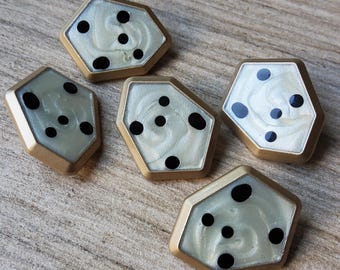 Vintage set of five designer enamel and metal coat buttons.