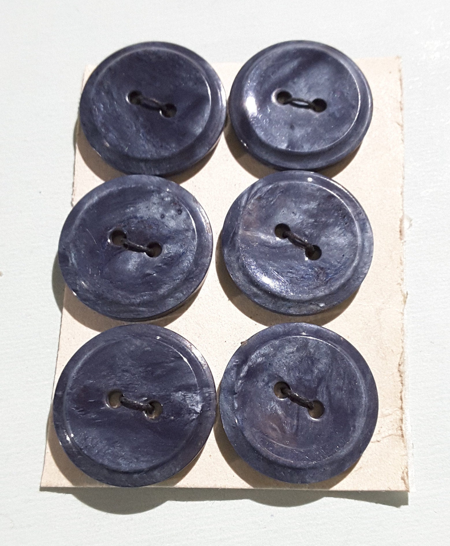 Lot De 6 Boutons Vintage 22 Mm - Bleu Et Chromé, Plastique, France