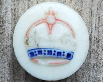 Vintage Royal Jubilee glass hand painted crown button.