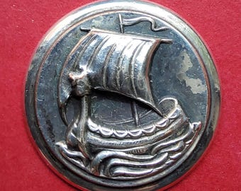 Vintage large 1950's Viking long boat metal button.