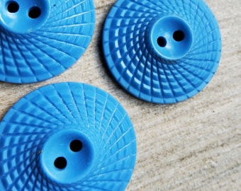 Vintage set of three blue 1930&#39;s early plastic coat buttons.