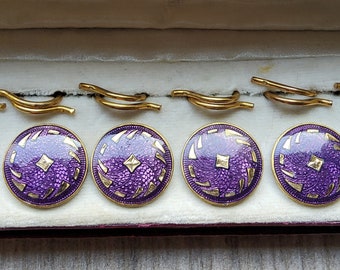 Vintage early 1900's boxed set of six gilt enamel buttons.