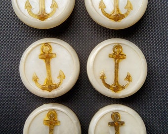 Vintage 1930's large plastic anchor buttons.