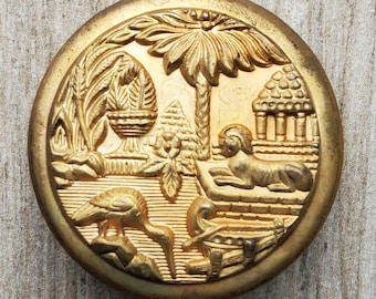Antique button depicting the hanging gardens of Babylon - early 1900's.