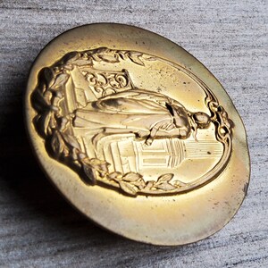 Large brass stamped button of Queen Louise. image 7