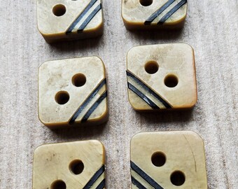 Vintage set of six square 1930's plastic buttons.