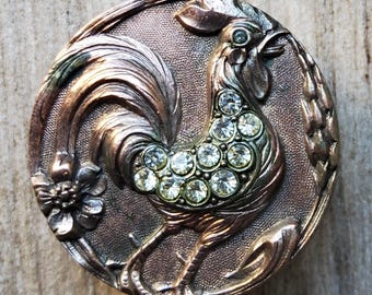 Botón vintage de metal con forma de gallo de gran tamaño, de principios del siglo XX.