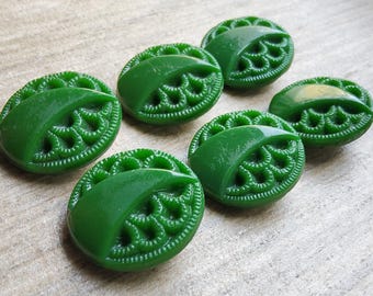 Anciens Boutons Sur Carte - Vert Cuvette Cannelé (lot De 13) - Occasion