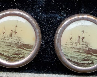 Vintage set of six Edwardian HMS Dreadnought waistcoat buttons.