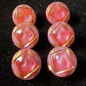 Vintage set of six 1930's pink moonglow glass buttons.