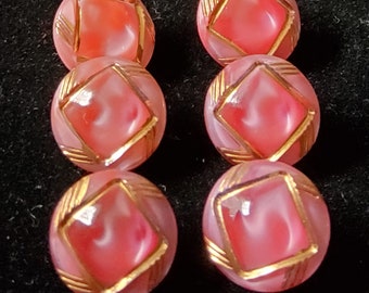 Vintage set of six 1930's pink moonglow glass buttons.