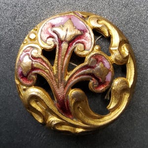 Vintage Jugendstil Knopf aus vergoldetem Messing und Emaille.