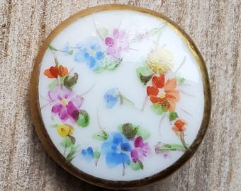 Pretty late 1800's hand painted floral Porcelain button.