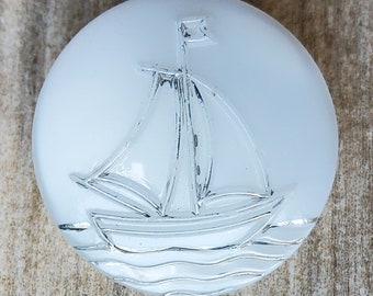 Vintage large glass 1920's nautical sailing boat button.