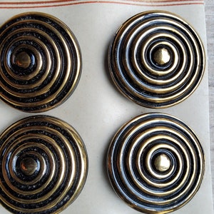 Vintage set of six 1920-30's large gold and black glass buttons. image 4