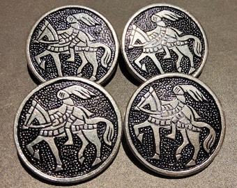 Bottoni Vintage Con Stemma A Cavallo Grigio Marmorizzato E Inserto Bronzo, 2 Pezzi, Diametro 20 Mm, Stile Equestre Per Giacche E Cappotti