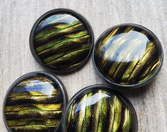Vintage large early 1900's set of four design under glass buttons.