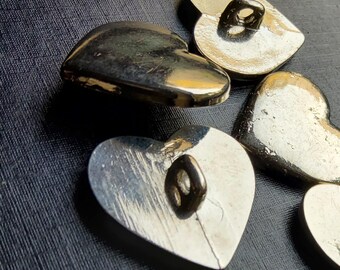 Vintage Large Silver Metalized Plastic Heart Buttons. - Etsy