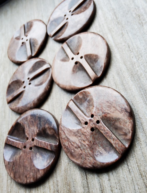 Lot De 6 Très Gros Boutons Vintage Marron - 3,3 Cm, Idéaux Manteaux, France