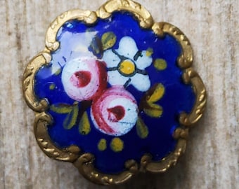 Boîte Ronde En émail Cloisonné – Couvercle Peint D'une Fleur – Vintage Asiatique
