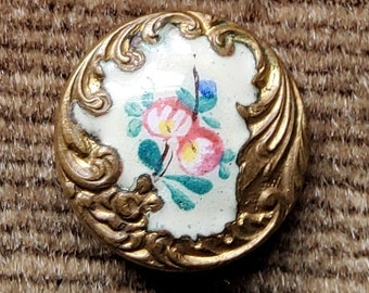 Vintage early 1900's PARIS hand painted enamel button.