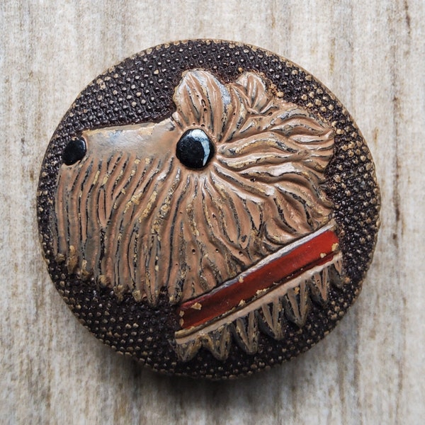 Vintage large wooden hand painted 1930's dog button.