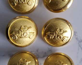 Vintage Set von sechs Vintage Automobil Messingknöpfen.