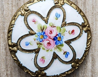 Very large early 1900's hand painted enamel button.