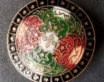 Vintage large 1900's Champleve enamel button.